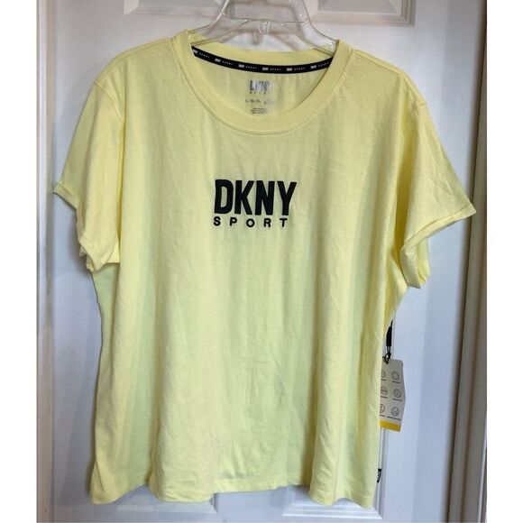 DKNY SPORT - L Sz L - Cotton Embroidered Logo Tee in Lemon Yellow. NWT! - Picture 5 of 14